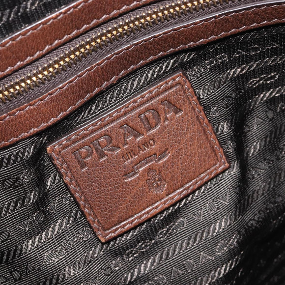 PRADA Shoulder Bag Leather Brown Gold Auth 206575