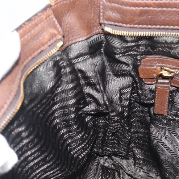 PRADA Shoulder Bag Leather Brown Gold Auth 206575