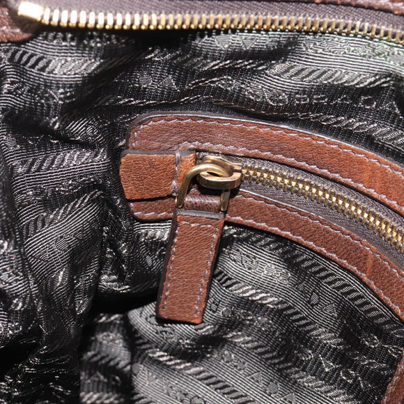 PRADA Shoulder Bag Leather Brown Gold Auth 206575