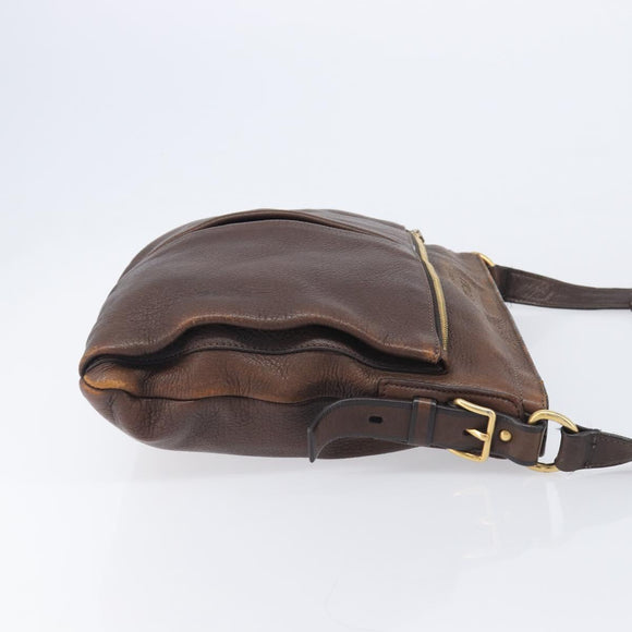 PRADA Shoulder Bag Leather Brown Gold Auth 206575
