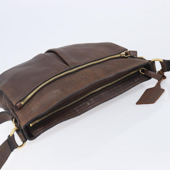 PRADA Shoulder Bag Leather Brown Gold Auth 206575