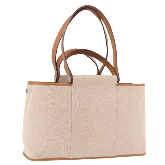 HERMES Kabak Elan PM Hand Bag Canvas Beige Silver Auth 206603V