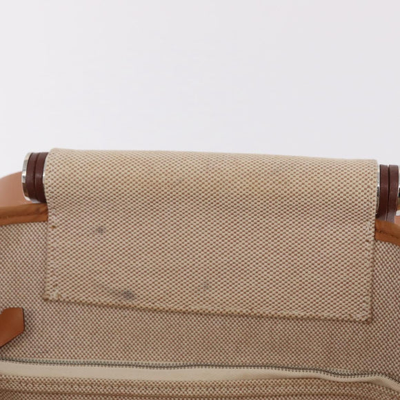 HERMES Kabak Elan PM Hand Bag Canvas Beige Silver Auth 206603V
