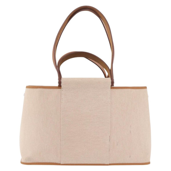 HERMES Kabak Elan PM Hand Bag Canvas Beige Silver Auth 206603V
