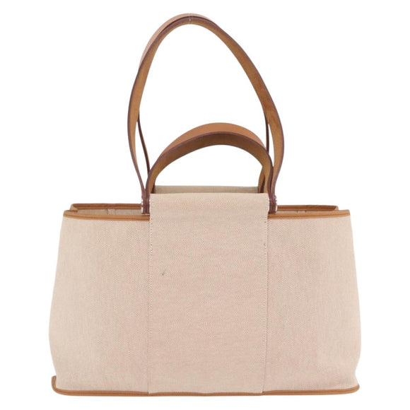HERMES Kabak Elan PM Hand Bag Canvas Beige Silver Auth 206603V