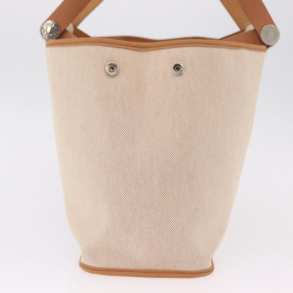 HERMES Kabak Elan PM Hand Bag Canvas Beige Silver Auth 206603V