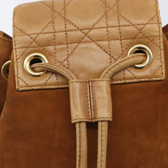 Christian Dior Canage Backpack Suede Brown Gold Tone Auth 206604