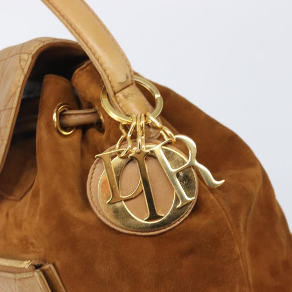 Christian Dior Canage Backpack Suede Brown Gold Tone Auth 206604