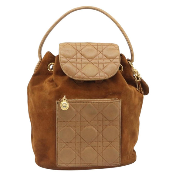 Christian Dior Canage Backpack Suede Brown Gold Tone Auth 206604