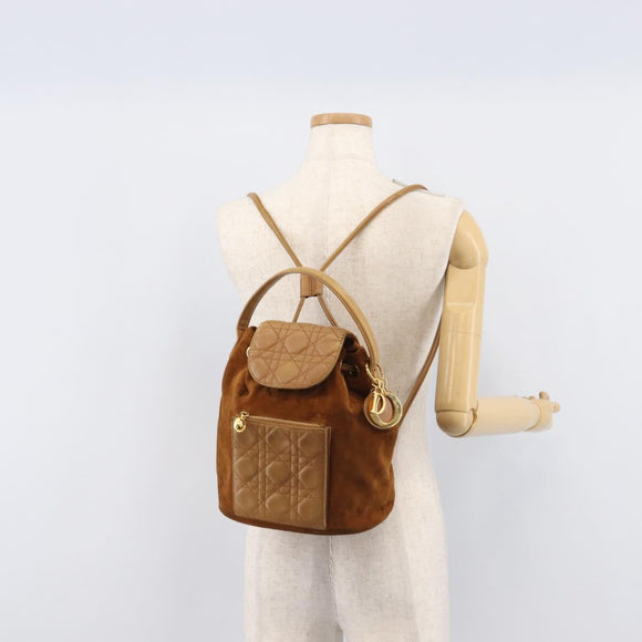 Christian Dior Canage Backpack Suede Brown Gold Tone Auth 206604