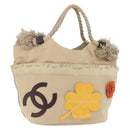 CHANEL Tote Bag Canvas Beige Brown CC Auth 206605-1