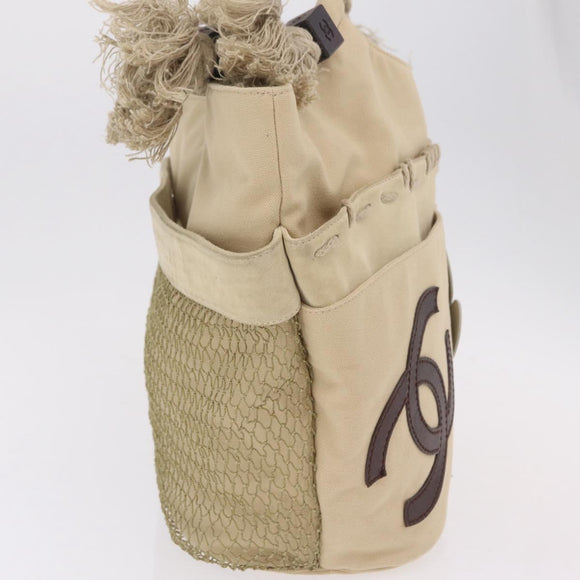 CHANEL Tote Bag Canvas Beige Brown CC Auth 206605