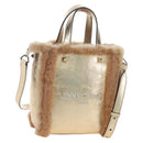 Jimmy Choo Tote Bag Leather Fur 2way Gold Auth 206610V-1