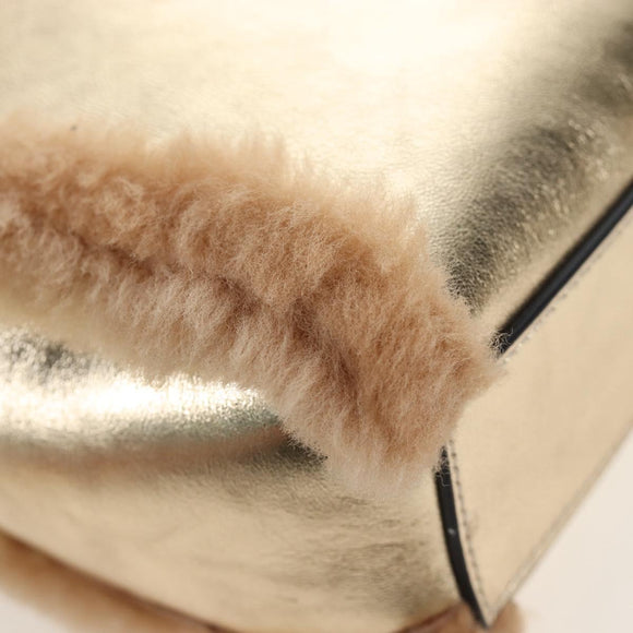 Jimmy Choo Tote Bag Leather Fur 2way Gold Auth 206610V