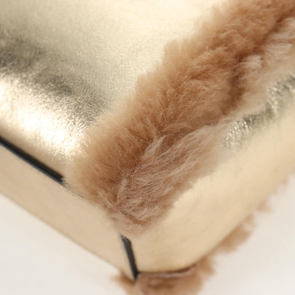 Jimmy Choo Tote Bag Leather Fur 2way Gold Auth 206610V