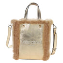 Jimmy Choo Tote Bag Leather Fur 2way Gold Auth 206610V-13