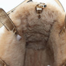 Jimmy Choo Tote Bag Leather Fur 2way Gold Auth 206610V-22