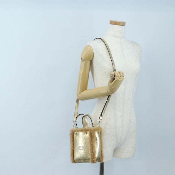 Jimmy Choo Tote Bag Leather Fur 2way Gold Auth 206610V