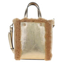 Jimmy Choo Tote Bag Leather Fur 2way Gold Auth 206610V-2