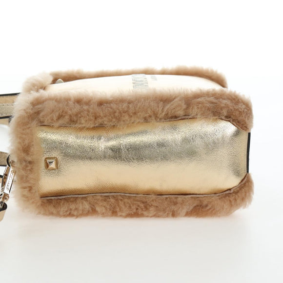 Jimmy Choo Tote Bag Leather Fur 2way Gold Auth 206610V