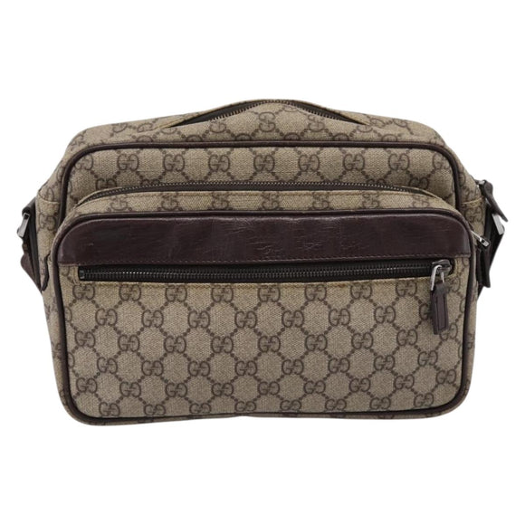 GUCCI GG Supreme Shoulder Bag PVC Beige Silver 114531 Auth 206613