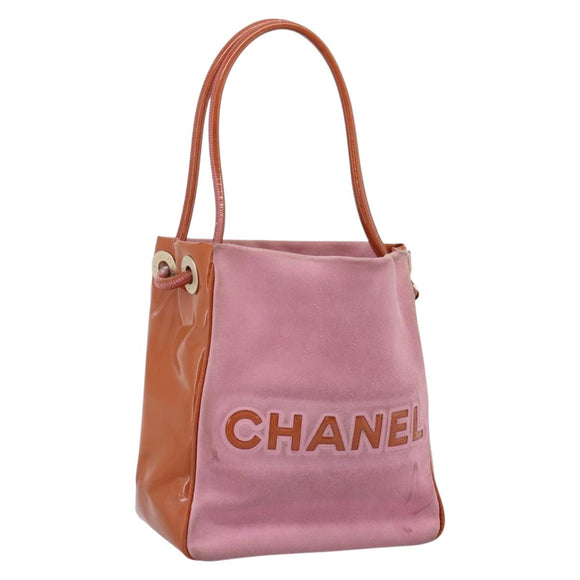 CHANEL Camelia Tote Bag Suede Pink Gold Tone CC Auth 206630