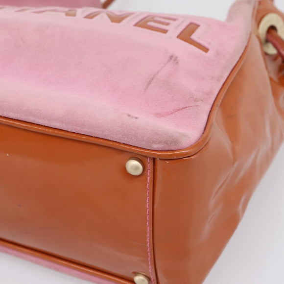 CHANEL Camelia Tote Bag Suede Pink Gold Tone CC Auth 206630