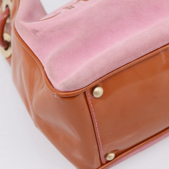 CHANEL Camelia Tote Bag Suede Pink Gold Tone CC Auth 206630