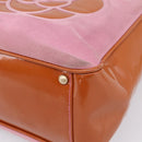 CHANEL Camelia Tote Bag Suede Pink Gold Tone CC Auth 206630-17