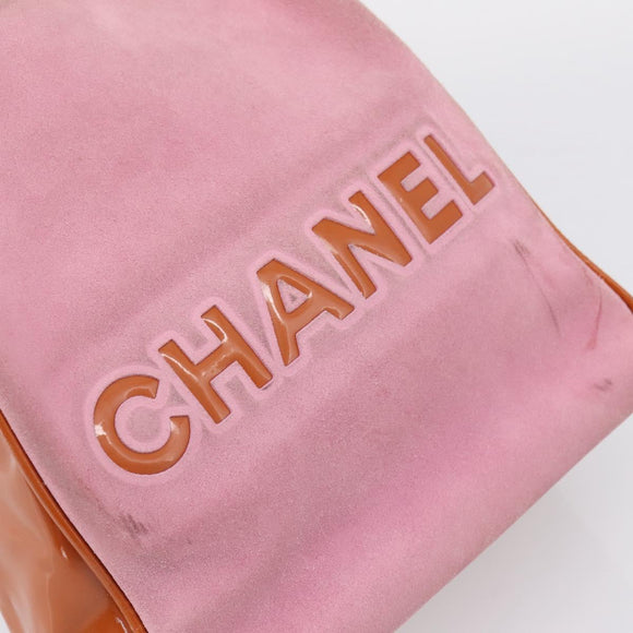 CHANEL Camelia Tote Bag Suede Pink Gold Tone CC Auth 206630