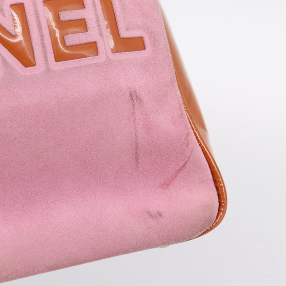 CHANEL Camelia Tote Bag Suede Pink Gold Tone CC Auth 206630