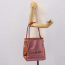 CHANEL Camelia Tote Bag Suede Pink Gold Tone CC Auth 206630-28