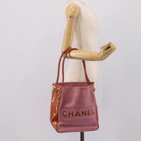 CHANEL Camelia Tote Bag Suede Pink Gold Tone CC Auth 206630