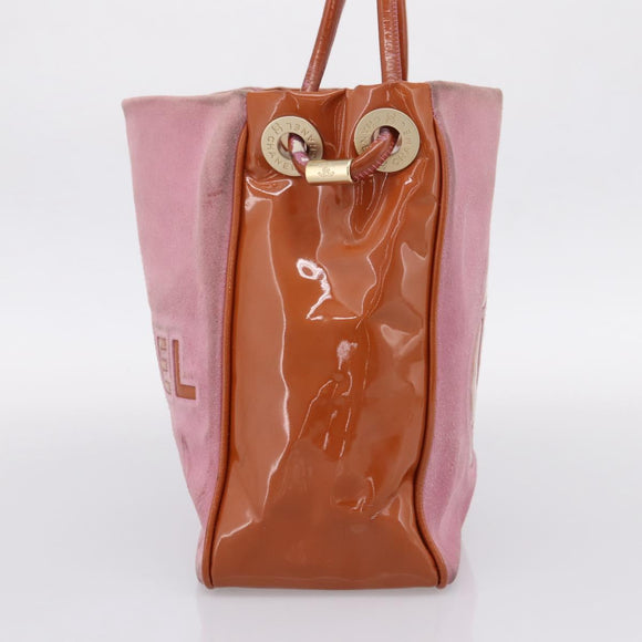 CHANEL Camelia Tote Bag Suede Pink Gold Tone CC Auth 206630