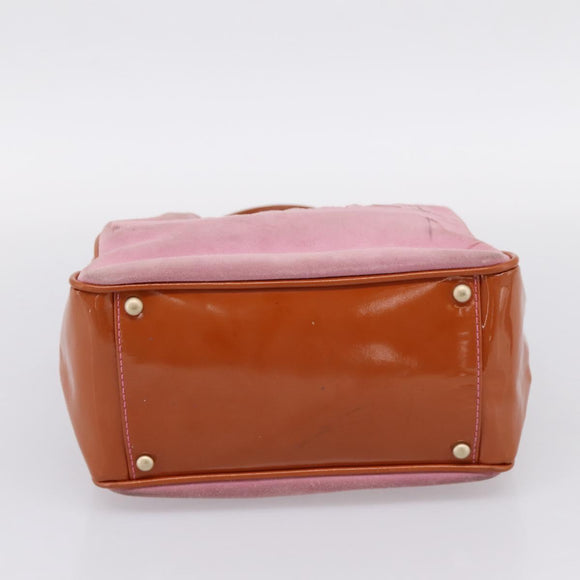 CHANEL Camelia Tote Bag Suede Pink Gold Tone CC Auth 206630