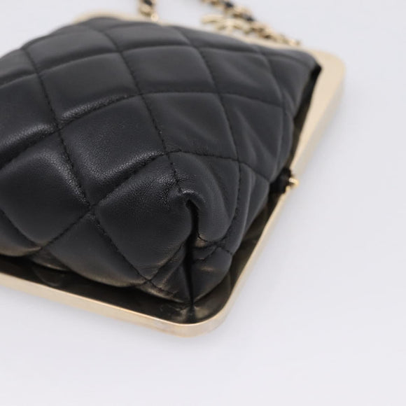 CHANEL Chain Pouch Lamb Skin Black Gold Tone CC Auth 206632SAV