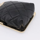 CHANEL Chain Pouch Lamb Skin Black Gold Tone CC Auth 206632SAV-11
