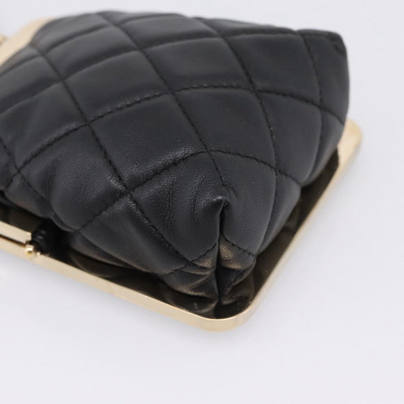 CHANEL Chain Pouch Lamb Skin Black Gold Tone CC Auth 206632SAV