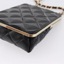 CHANEL Chain Pouch Lamb Skin Black Gold Tone CC Auth 206632SAV-12