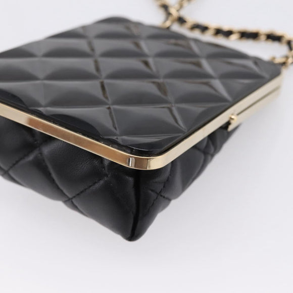 CHANEL Chain Pouch Lamb Skin Black Gold Tone CC Auth 206632SAV