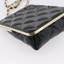 CHANEL Chain Pouch Lamb Skin Black Gold Tone CC Auth 206632SAV-13