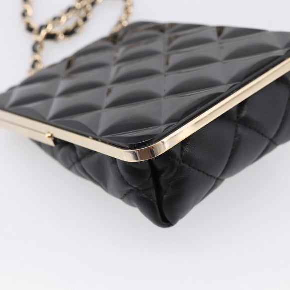 CHANEL Chain Pouch Lamb Skin Black Gold Tone CC Auth 206632SAV