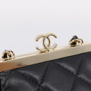 CHANEL Chain Pouch Lamb Skin Black Gold Tone CC Auth 206632SAV-14