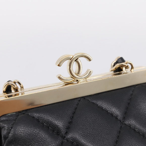 CHANEL Chain Pouch Lamb Skin Black Gold Tone CC Auth 206632SAV