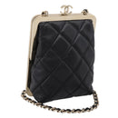 CHANEL Chain Pouch Lamb Skin Black Gold Tone CC Auth 206632SAV-1
