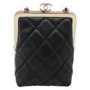 CHANEL Chain Pouch Lamb Skin Black Gold Tone CC Auth 206632SAV-2