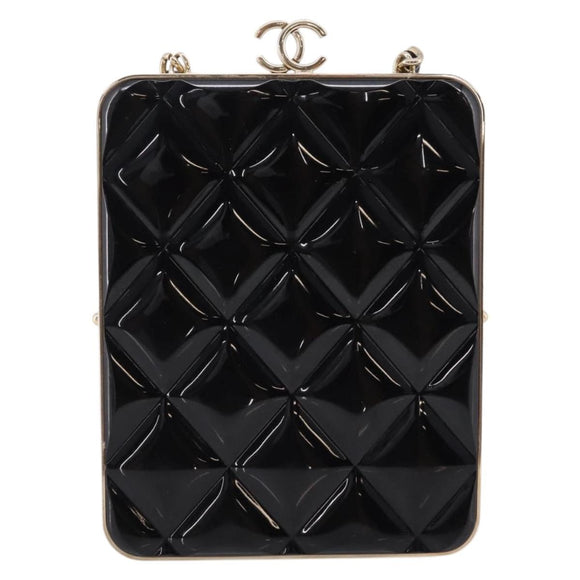 CHANEL Chain Pouch Lamb Skin Black Gold Tone CC Auth 206632SAV
