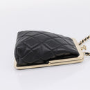 CHANEL Chain Pouch Lamb Skin Black Gold Tone CC Auth 206632SAV-5