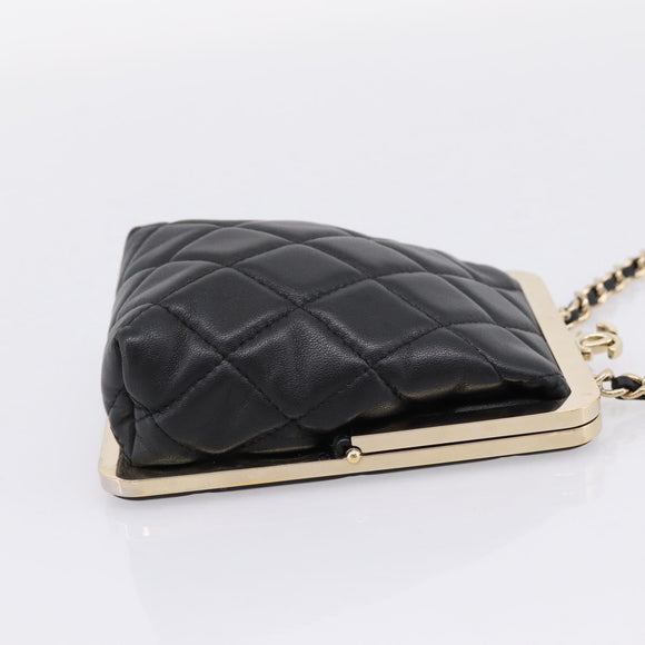 CHANEL Chain Pouch Lamb Skin Black Gold Tone CC Auth 206632SAV