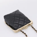 CHANEL Chain Pouch Lamb Skin Black Gold Tone CC Auth 206632SAV-6